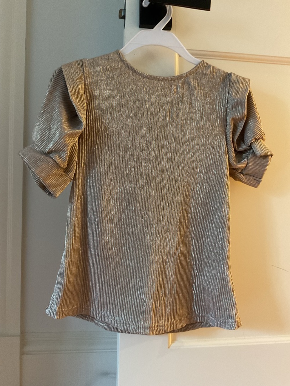 Metallic Ribbed Short-Sleeve Top - Shimmer Gold